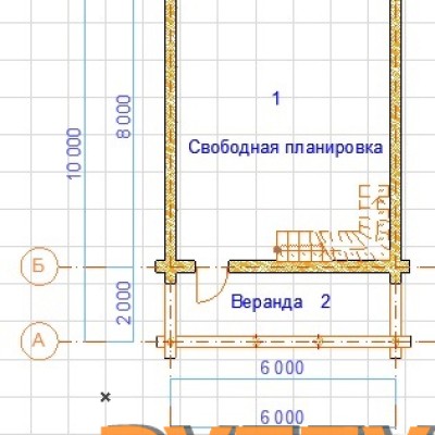 Проект сруба дома с большой открытой верандой «Сокол»