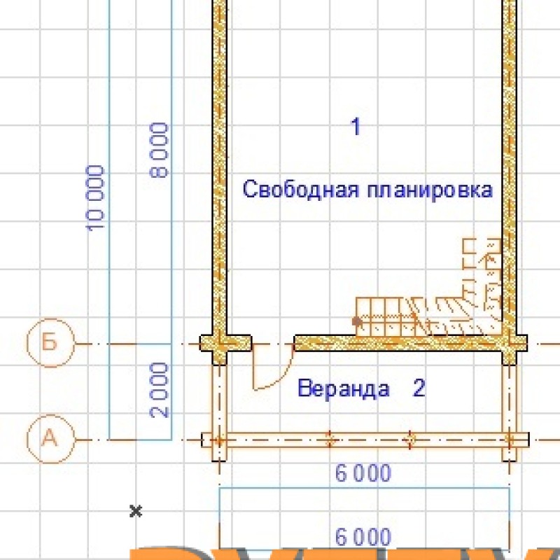 Проект сруба дома с большой открытой верандой «Сокол»