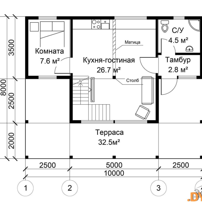 Каркасно-щитовой дом:Проект ЭльБрус ДД 07